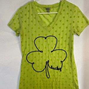 Vanity Neon Green Lucky Clover T-Shirt Size M
